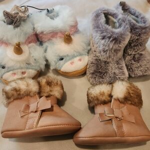 Baby Unicorn and Faux Fur Booties Set
